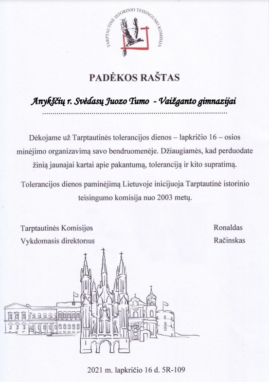 Torerancijos padėka