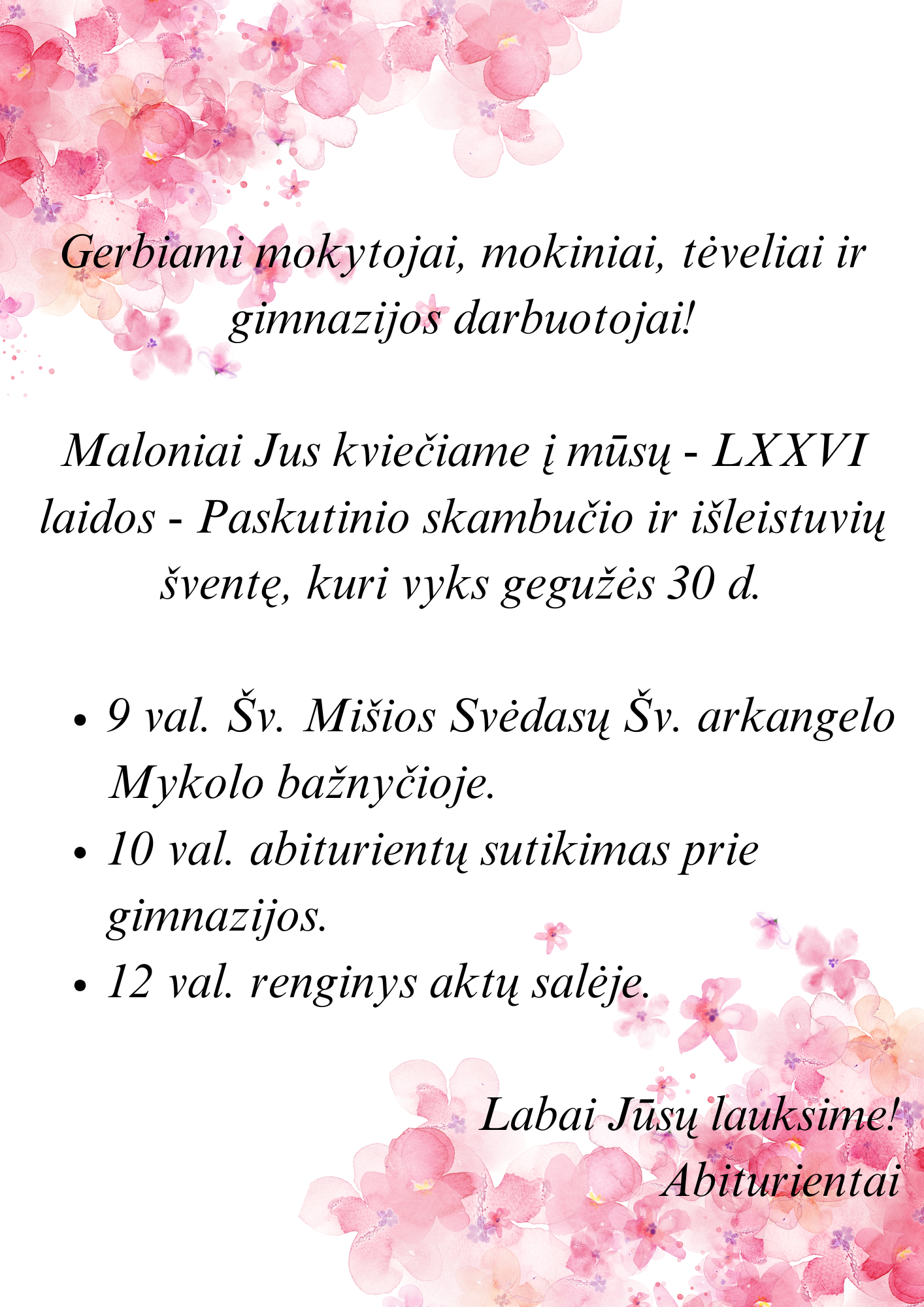 Kvietimas isleistuves
